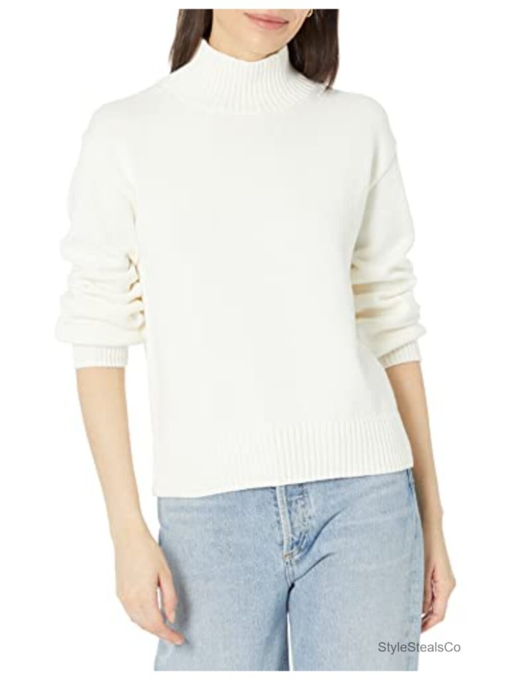 Women's Cotton Pullover Sweater Funnel Neck Long Sleeve Regular Fit